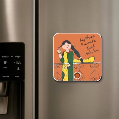 “Aaj Khana Banane Ka Mood Nahi Hai” Personalized Musical Fridge Magnet Funny Rechargeable Sound Magnet for Mom